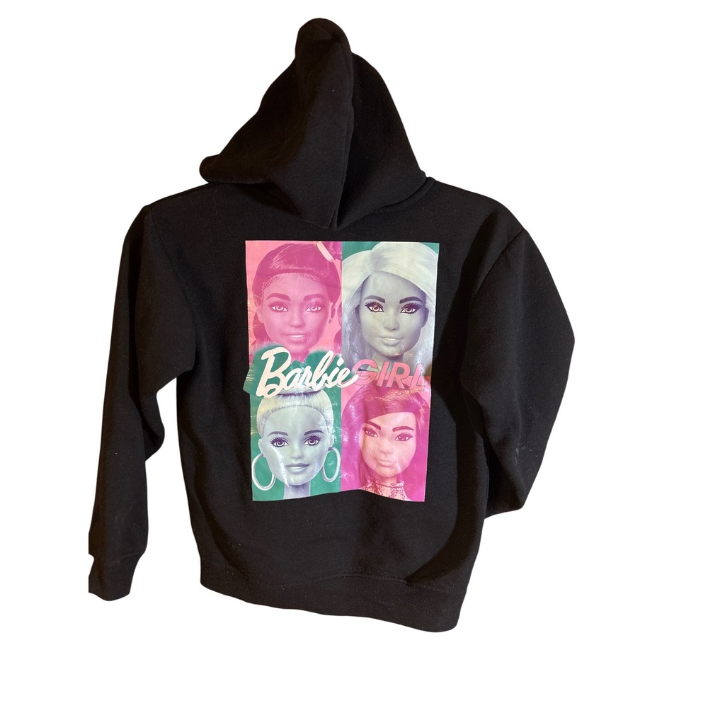 Barbie Girl Black Zip Up Hoodie Kids Size 7/8 Graphic Fleece Sweatshirt - Picture 4 of 6